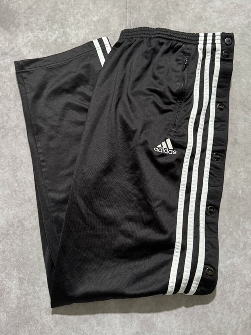 Adidas Tear Away Sweat Pants Large Black Snap Button Flag Tag Vintage 90s